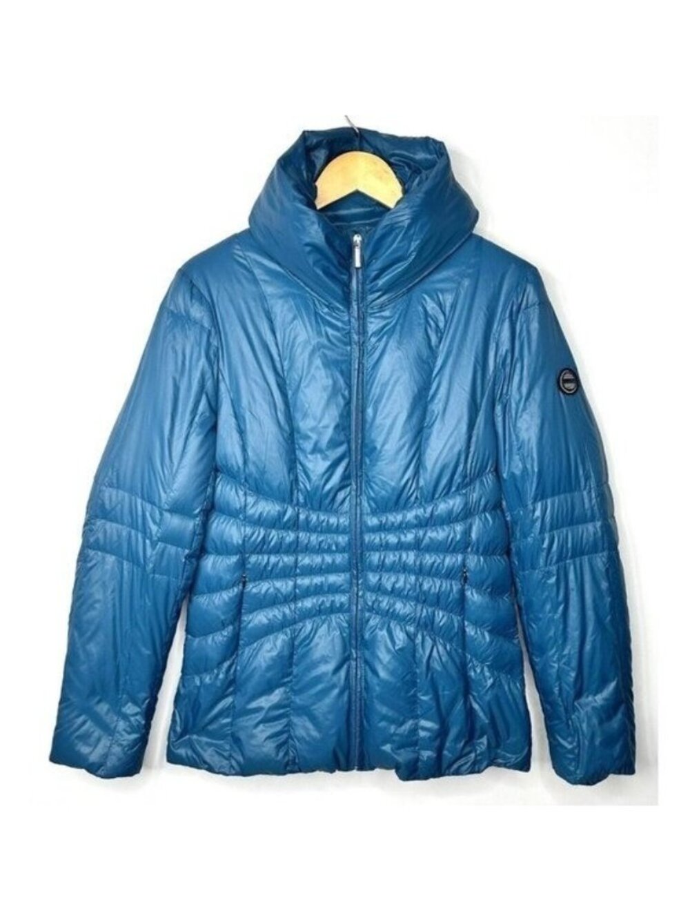 Calvin Klein Womens M Puffer Jacket Packable Duck Down Zip Pockets Turquoise